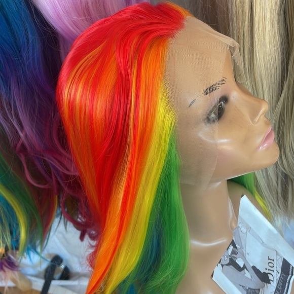 ✨24” 🌈 RAINBOW COLORFUL STRAIGHT LACE FRONT WIG *NEW - Picture 12 of 14